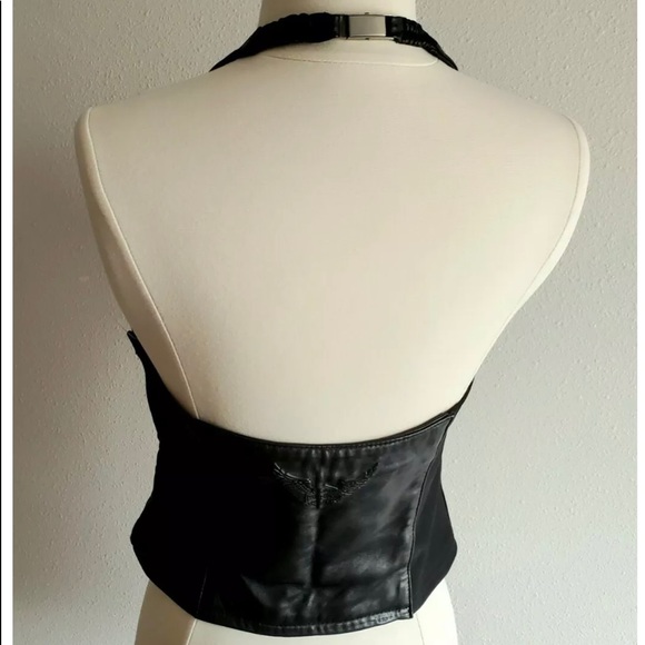 HARLEY DAVIDSON LEATHER STUDDED HALTER BUSTIER - Picture 6 of 12